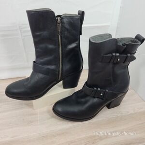 Bussola Womens Black Belted Side Zip Harness Bootie Moto Boots US Size 6½ /EU 37